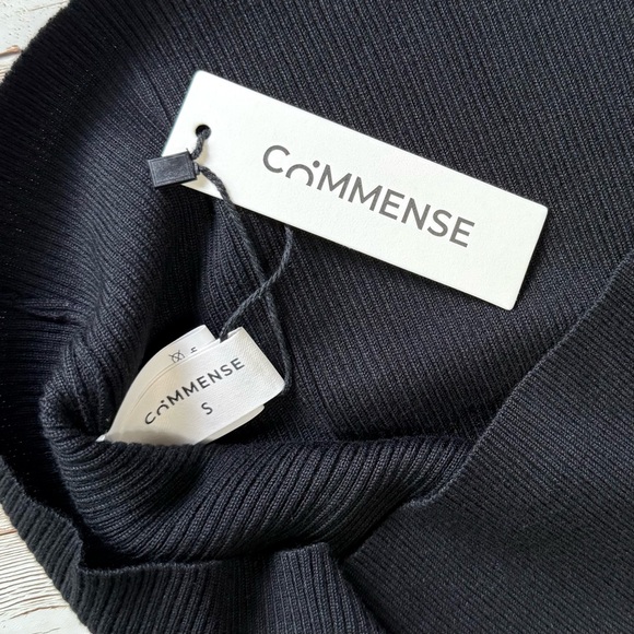 Commense Semi Sheer Panel Sweater Dress Black Knit Mesh Shoulder NWT Small - Picture 8 of 11